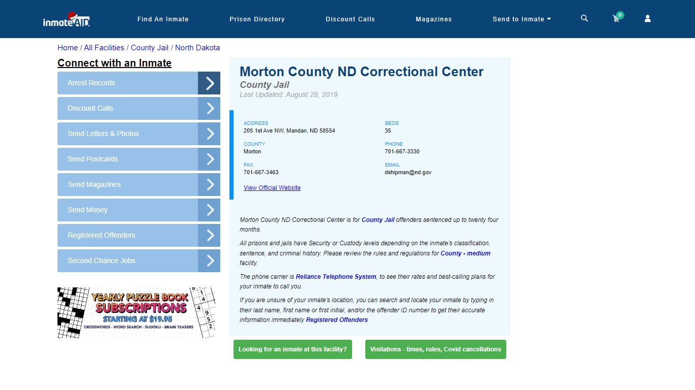 Morton County ND Correctional Center - Inmate Locator - Mandan, ND