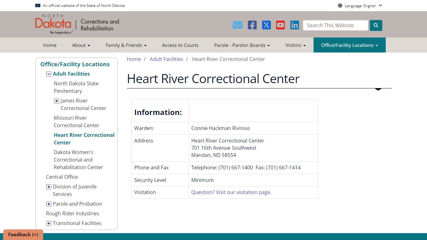 Heart River Correctional Center | North Dakota Department of ...